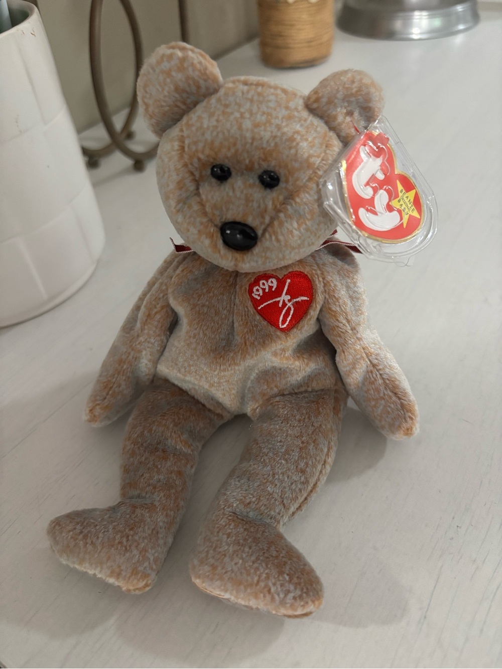 1999 Signature Plush Teddy Bear in tan and cream with Red Heart Patch